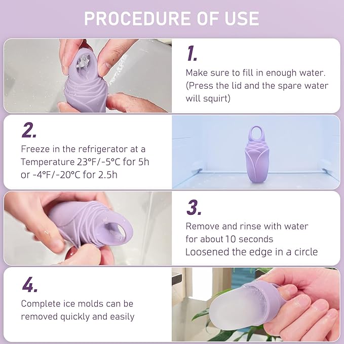 Mabnuby Ice Roller for Face and Eye, Reusable Silicone Ice Facial Roller for Reducing Puffiness, Ice Face Mold Skin Care, Ice Cube Roller Tools for Women - Purple 3 Pcs
