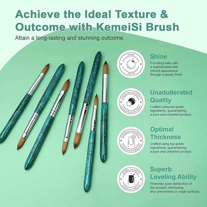 Acrylic Nail Brush Size #10, 100% Pure Kolinsky Nail Art Brushes for Acrylic Application, Sturdy Starry Handle Oval Shaped Nail Design Tools for Professional Manicure DIY, Green
