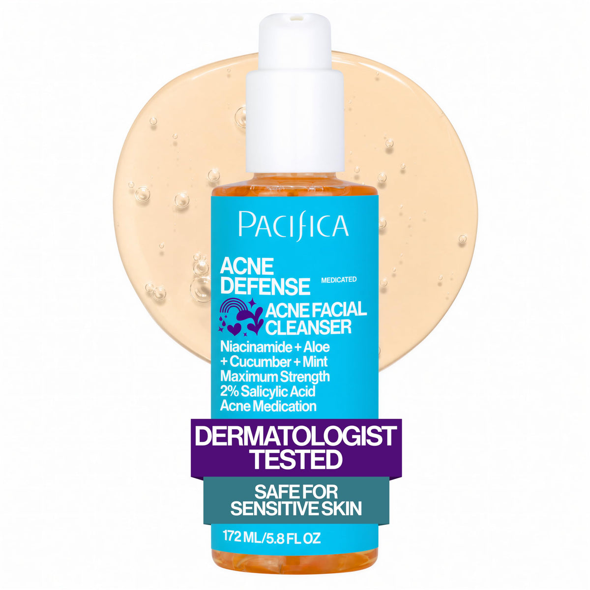 Pacifica Acne Defense Face Wash - Deep Pore Purifying Face Cleanser - w/ 2% Salicylic Acid, Pore Reducing Niacinamide & Inflammation Reducing Cucumber - for Sensitive Skin Vegan Dermatologist Tested
