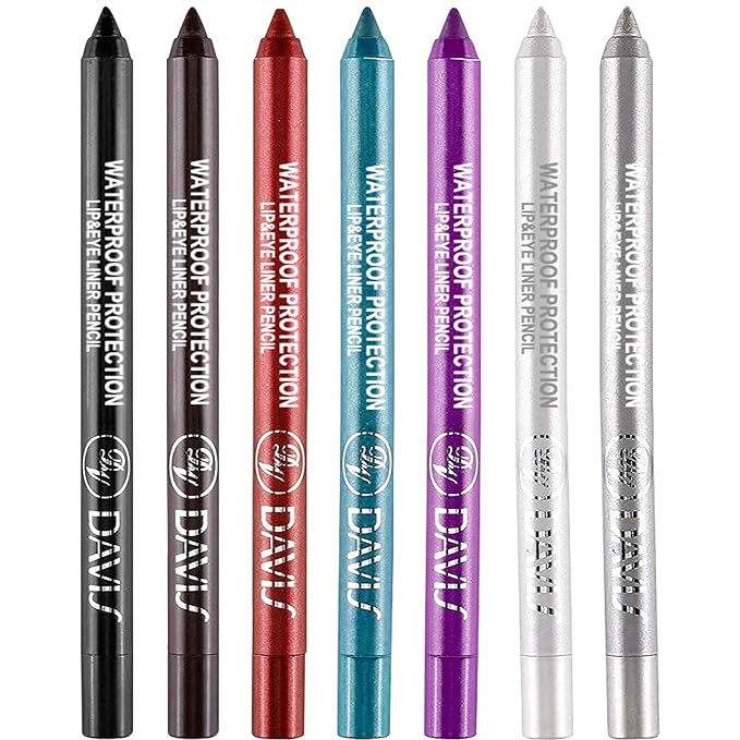 Meilury 7 Colorful Eyeliner Pen Set, Eye Shadow Pencil, Pearl Eyeliner Kit Metallic Glitter Colored Eye liner for Women Eye&Lip Liner Professional Waterproof Eye Makeup (7PCS A)
