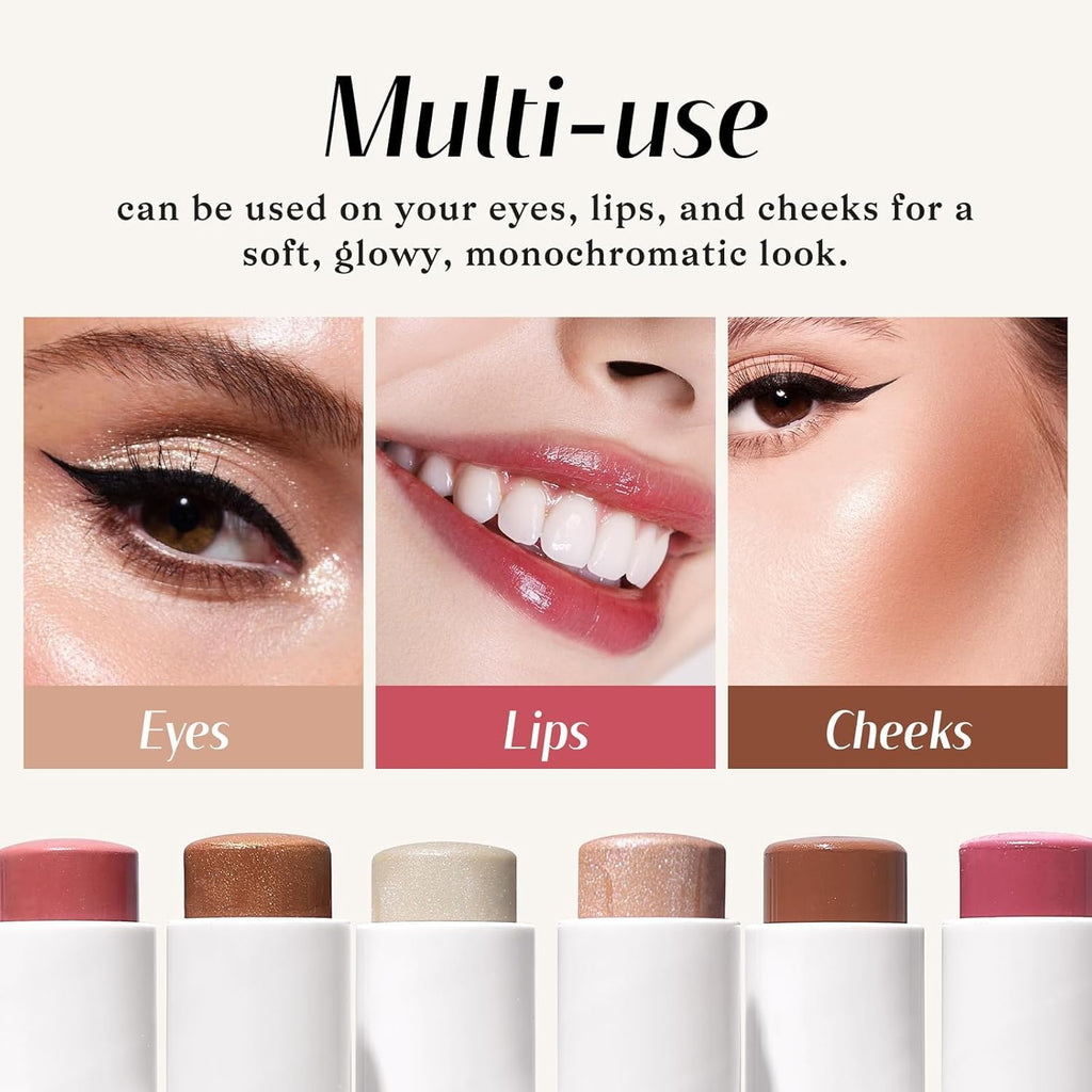 KIMUSE Multi Stick Trio Face Makeup, Cream Blush Stick for Cheeks & Lips, Contour Stick & Highlighter Makeup Sticks for All Skin