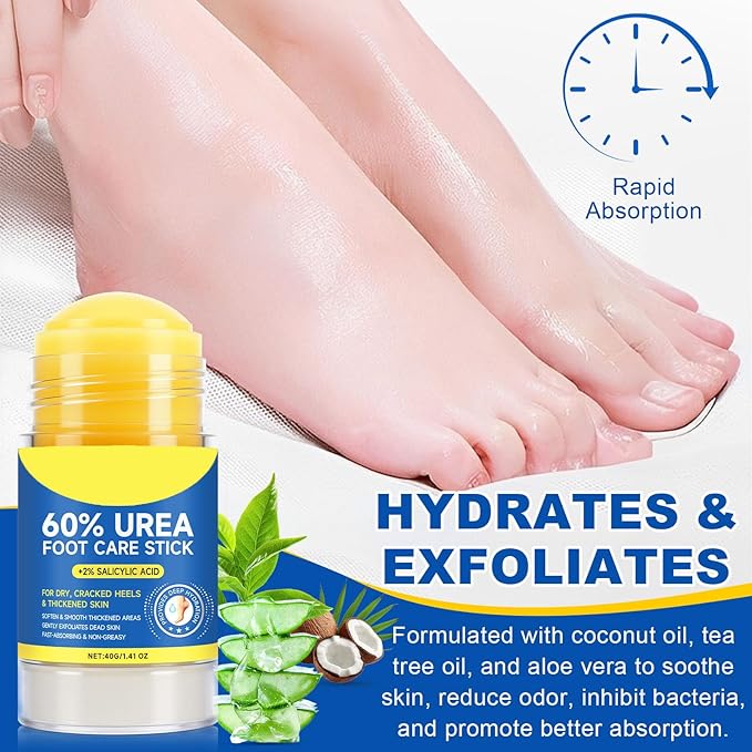 ConfidMiss Foot Care Stick with 60% Urea 2% Salicylic Acid Aloe Vera coconut tea tree oil, Foot Callus Dead Hard Skin Remover Moisturizer for Rough Dry Cracked Feet, Knees, Elbows, Hands Repair Stick