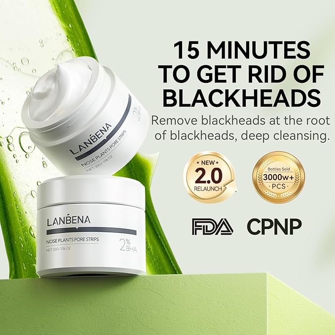 LANBENA Nose Pore Strips Blackhead Remover, 1.06 Oz/30g+60pcs Strips