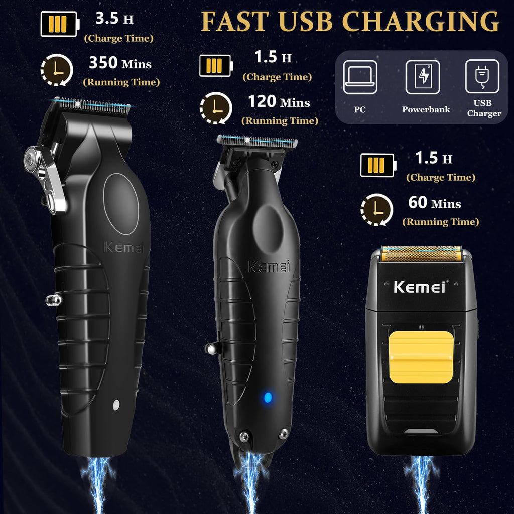 KEMEI Professional Hair Clippers and Trimmers Set Cordless Barber Clippers