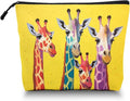 Scribesense Cosmetic Bags Travel Makeup Toilet Case Waterproof Pouch for Women Girls 6.7X9.45inches - Colorful Giraffes Against A Yellow Background