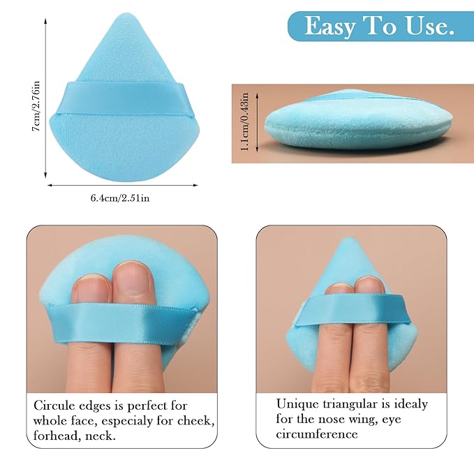 Powder Puff Daubigny 6 PCS Makeup Puff Face Soft Triangle Powder Puffs for Loose Powder Mineral Powder Body Powder Velour Cosmetic Foundation Sponges Blender Makeup Tools(Blue)