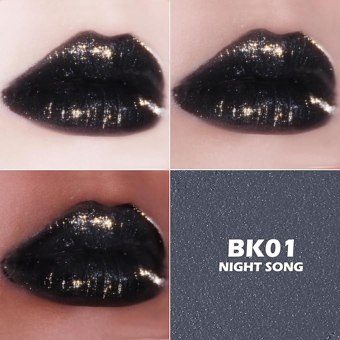 FOCALLURE Shimmer Metallic Lipstick, Sparkly Glitter Finish, High Pigment Long Lasting Lip Color, Creamy Hydrating Formula, Independence Day Gift, Night Song