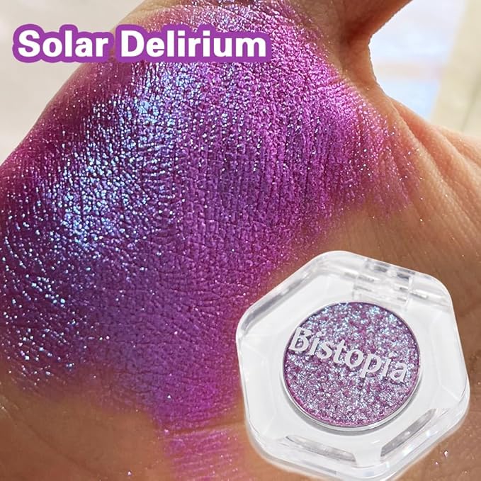 Bistopia Holographic Glitter Single Eyeshadow, Pearlescent Shimmer Metallic Cream Powder Eye Makeup, Blendable Long Lasting Waterproof, Multi-Use Face Highlighter, 2g. (Solar Delirium)