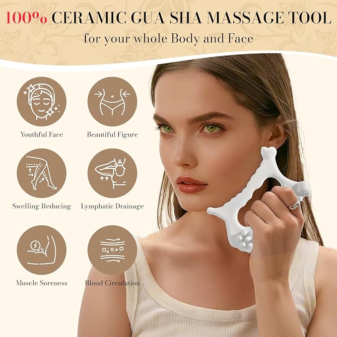 Worive 9 in 1 Ceramic Body Gua Sha Facial Tool, Korean Face Body 괄사