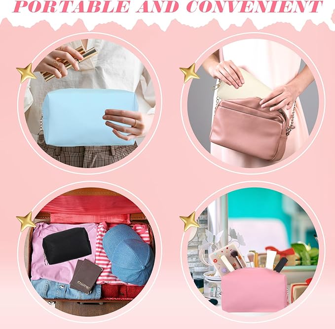 Chunful 24 Pcs Preppy Makeup Bag PU Leather Cosmetic Bag Bulk Makeup Plain Pouch Waterproof Toiletry Purse for Women Traveling Preppy Pencil Case Valentine's Day Gifts(Mixed Colors)