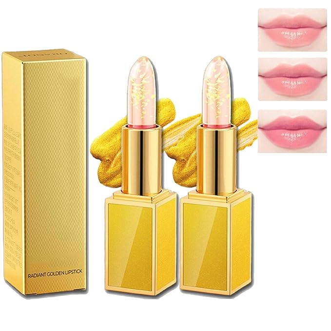 retigazo 2PCS Transferproof Color Changing Lipstick, Color Changing Lipstick Gold Foil for Women Long Lasting Moisturizing Glossy Shine Lip Gloss, Deep Nourishment