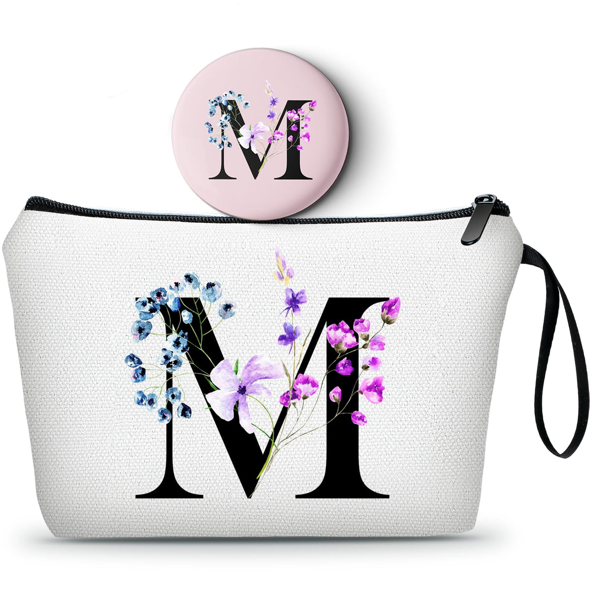 A-Z Personalized Makeup Bag with Mirror, Friendship Gifts for Women, M