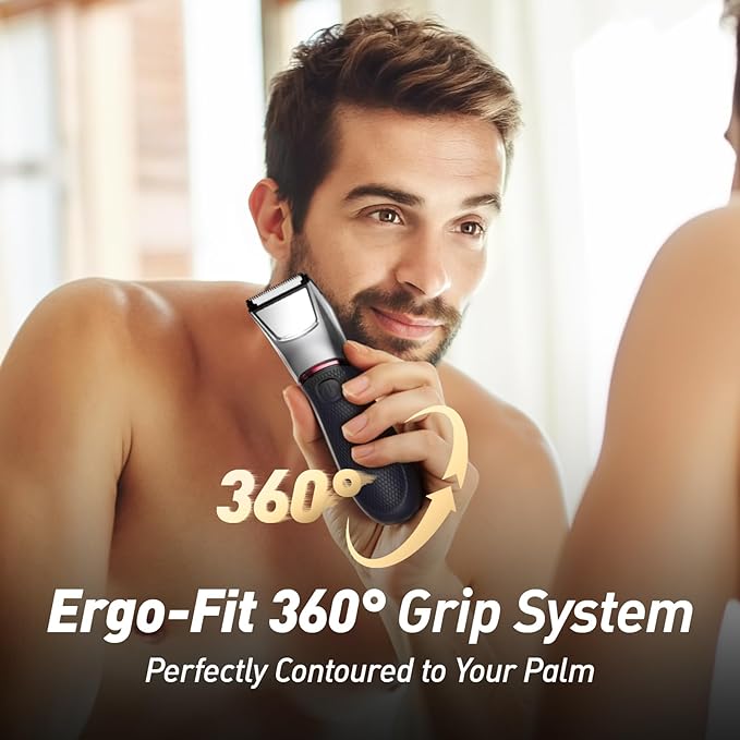 LGTGH Rechargeable Body Trimmer for Men: Pubic Hair Trimmer with Mirror & LED, IPX7 Waterproof Electric Shaver for Pubic Hair, Ceramic Blades, 90-Min Battery, Travel Lock - Reddish Brown