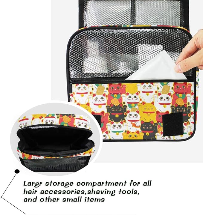 senya Hanging Travel Toiletry Bag Kit Makeup Case Cosmetics Organizer for Men Women (Maneki-Neko Cat)