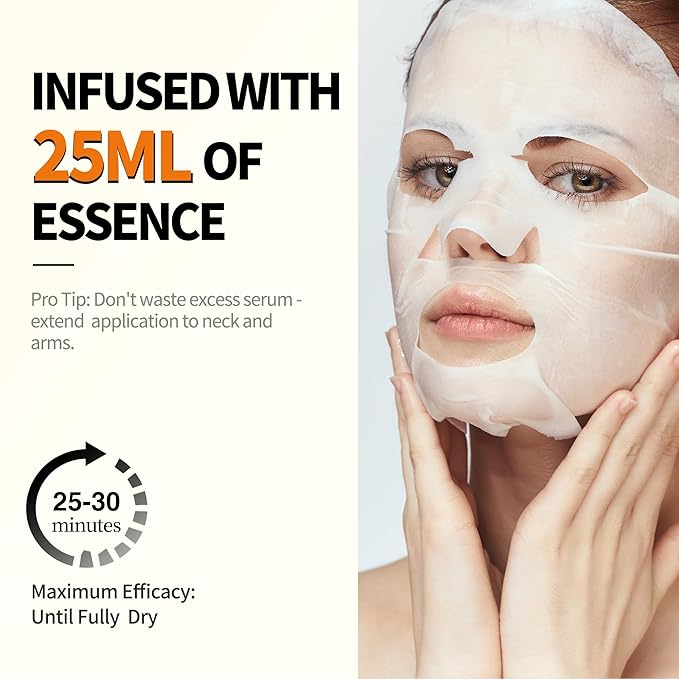 RAZUYEN Face Sheet Masks, Peptide, Vitamin C & Panthenol B5, 9 Packs