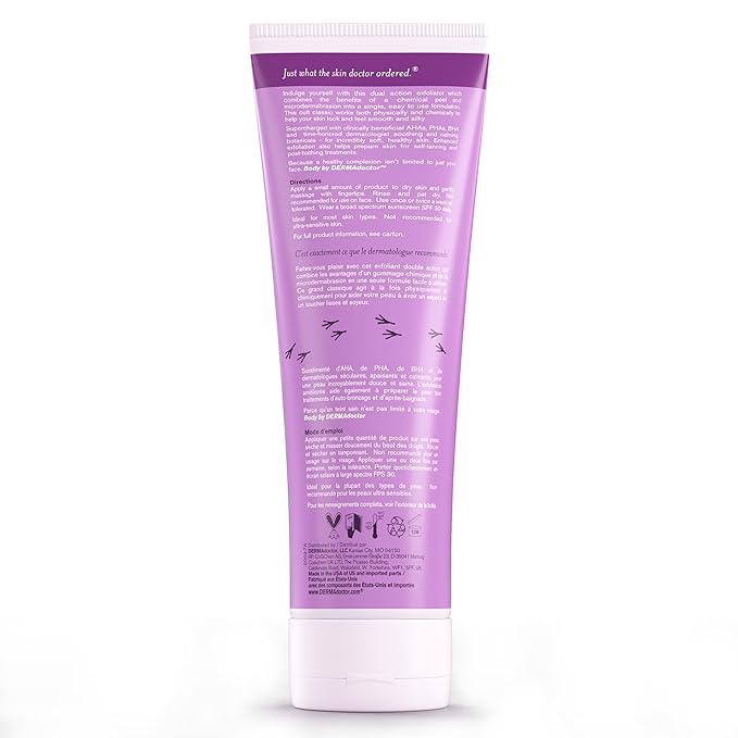 DERMAdoctor KP Bump Eraser Body Scrub with 10% AHAs + PHAs for Keratosis Pilaris, Dry, Rough, and Bumpy Skin, Dermatologist Formulated Exfoliating Body Scrub with Glycolic and Lactic acids - 8 Fl oz