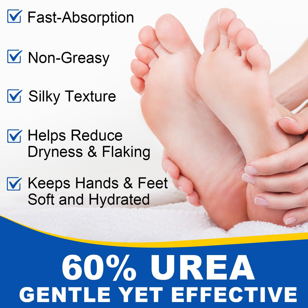 60% Urea Foot Cream, 1.41Fl Oz Foot Cream Maximum Strength Moisturizer for Dry Cracked Heels, Urea Foot Lotion Nourish Cracking Rough Dry Hands/Feet