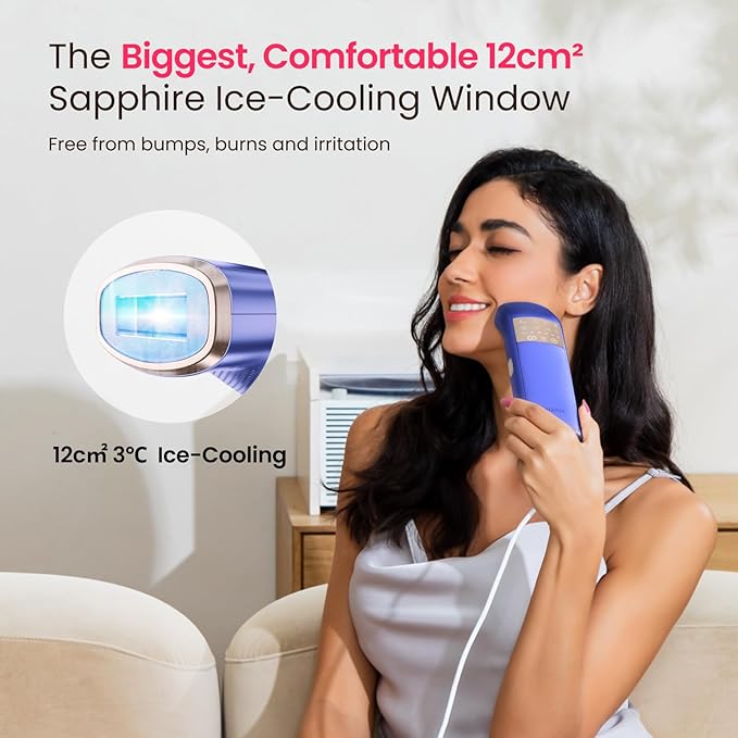 TRIPLE-Pulse IPL Laser Hair Removal, Comfort 37°F Sapphire Ice Cooling Hair Removal Device for Women and Men, Effective, Permanent, Alternative to Salon Hair Removal at Home (Purple)