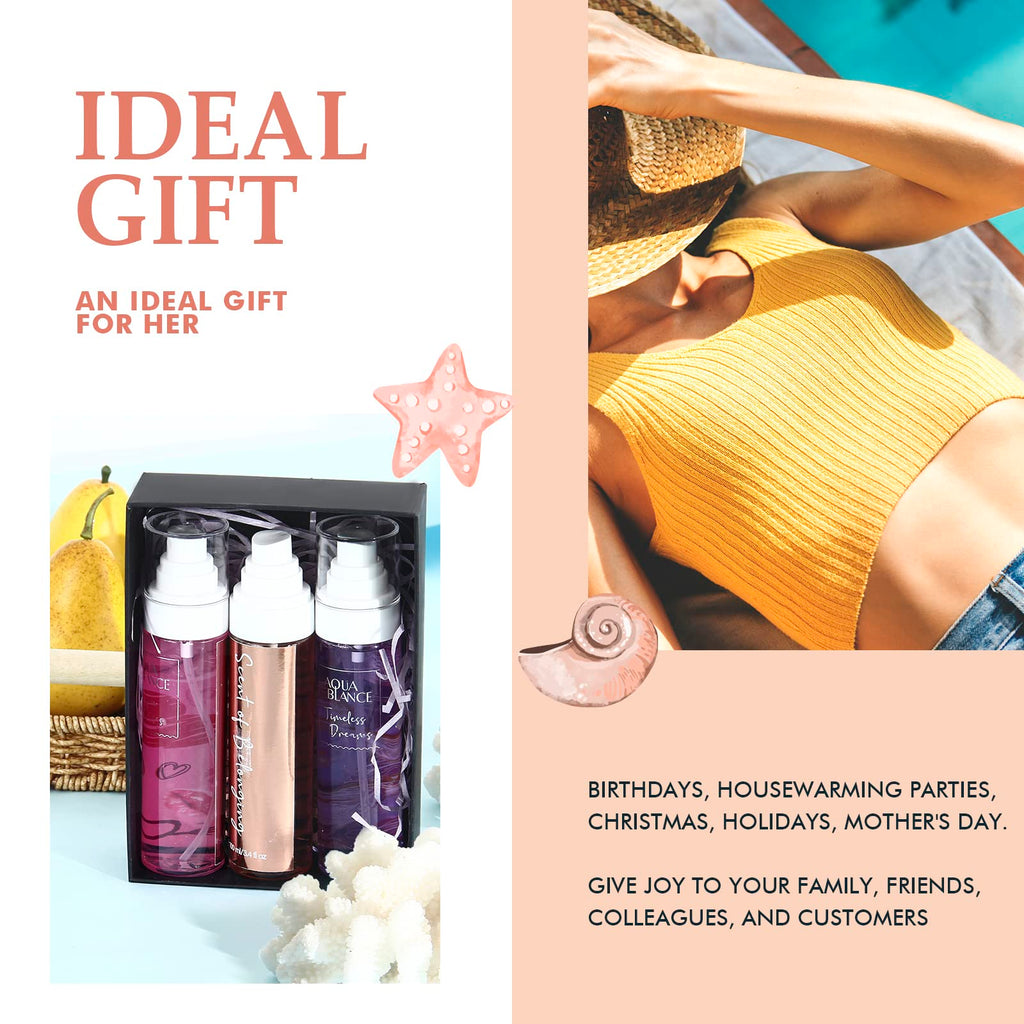AQUA BLANCE Womens Body Spray, Fragrance Mist Gift Set, Body Spray for Women, Pack of 3, Each 3.4 Fl Oz, Total 10.2 Fl Oz, Dreams