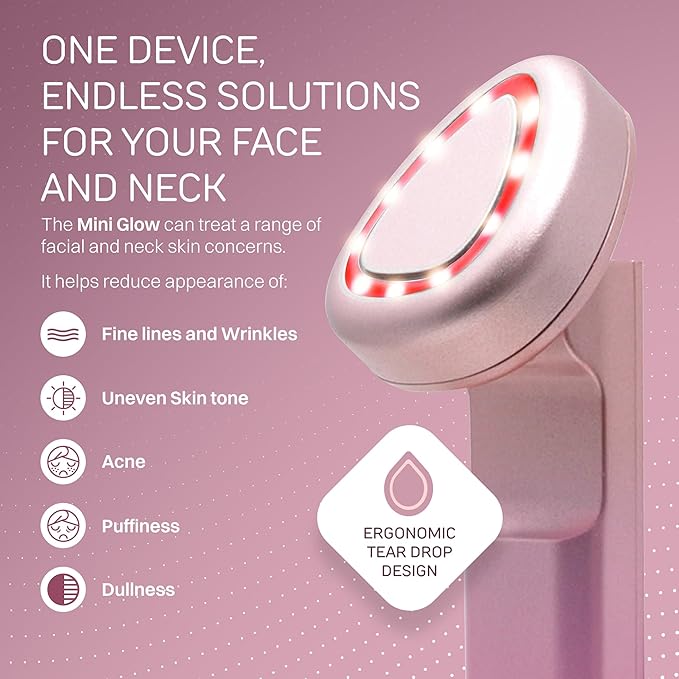 Lumina NRG Mini Glow PRO 5-in-1 LED Face Wand – Lifting, Tightening, Firming, Wrinkle & Facial Massager & Skincare Tool with Red & Blue Light, Gentle Warmth & Vibration - Compact At-Home Beauty Device
