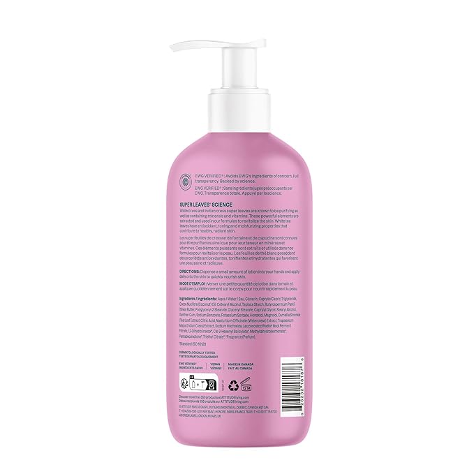 ATTITUDE Body Lotion, EWG Verified Moisturizer, Vegan Skin Care Products, Non-Greasy, Hydrating for Dry Skin, Cruelty Free, Moisturizing, Coconut & Wild Berries Scent, 16 Fl Oz