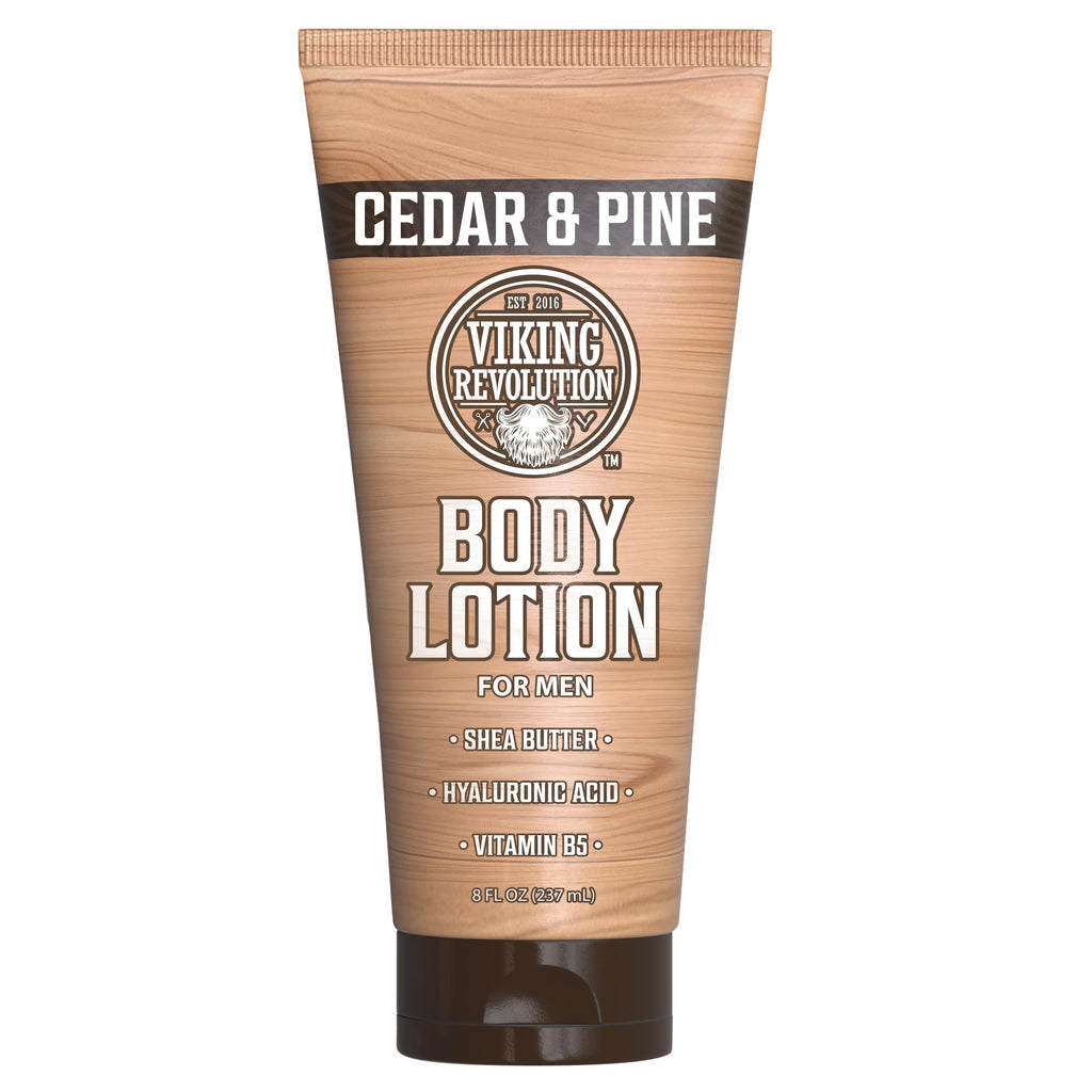 Viking Revolution Cedar and Pine Body Lotion for Men – Mens Lotion for Dry Skin with Shea Butter, Hyaluronic Acid and Vitamin B5, Nourishing Mens Body Lotion for Hydrated and Smooth Skin (8oz, 1 Pack)