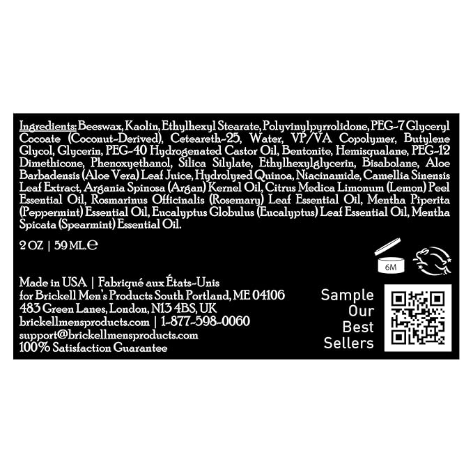 Brickell Men's Products Hair Styling Clay Pomade For Men, Strong Hold & Matte Finish, Product for Modern Hairstyles, With Argan Oil, Niacinamide, and Hydrolyzed Protein, 2 Ounces, Scented