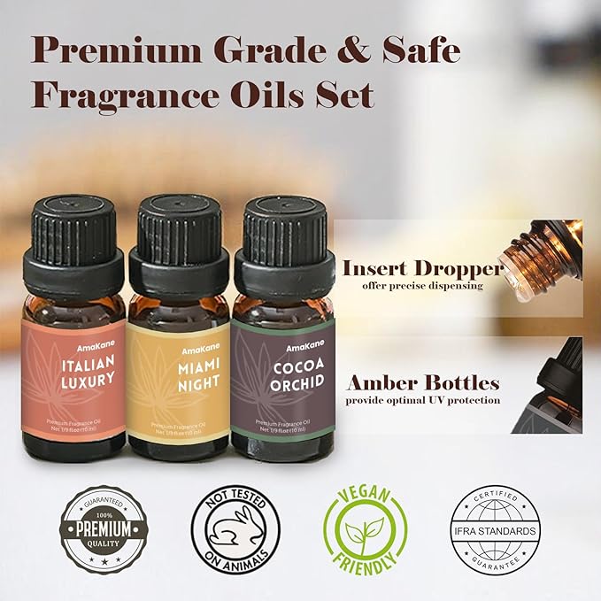 AmaKane Home Fragrance Oils Set, Essential Oils for Diffusers for Home, Fragrance Oil for Candle Making, Soap Making Scents, Diffuser Oil Scents 6x10ml