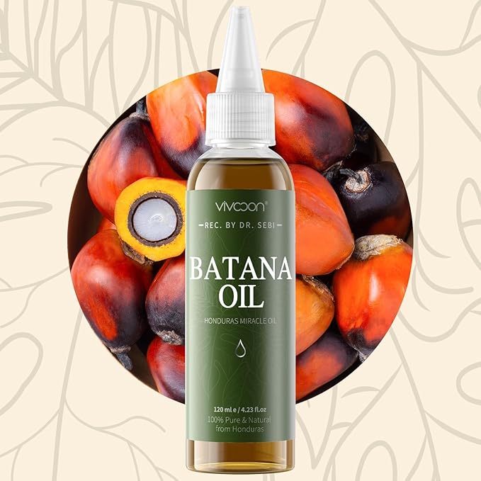 Vivccon Batana Oil for Hair Growth,100% Pure & Natural Raw Batana Oil, Dr. Sebi Organic from Honduras,Care for Hair Thickness,Scalp&Skin,4.23 fl oz,1 Bottle with 2 Caps