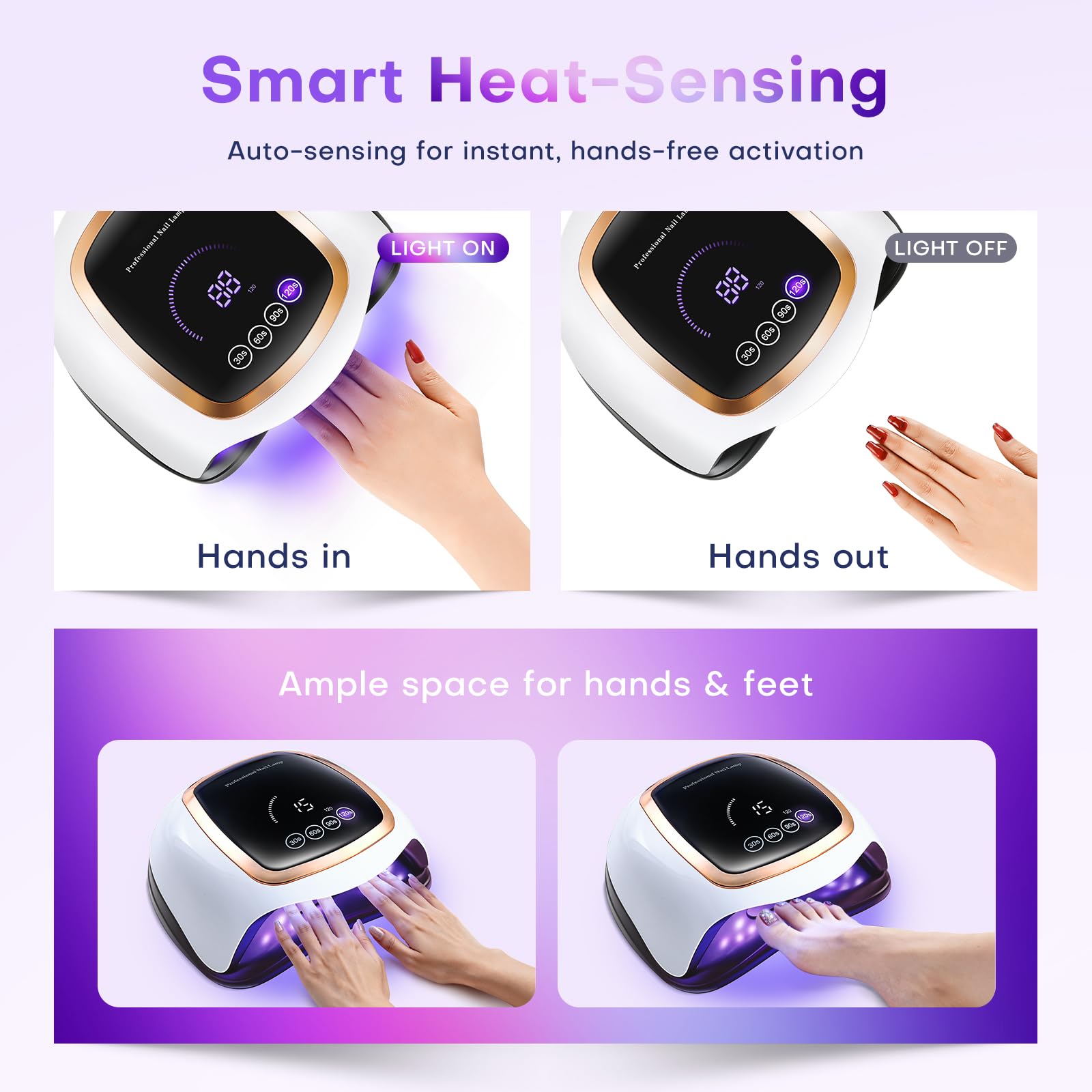 UV Nail Lamp, 180W LED Nail Dryer for Gel Polish, Touch Screen, 42 Beads