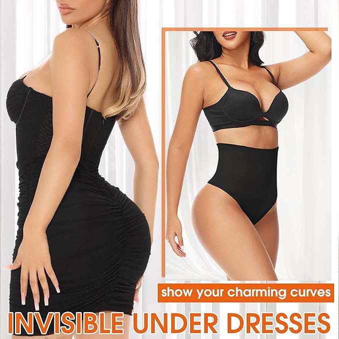 Niceuare Tummy Control Thong Shapewear for Women High Waist Body Shaper Underwear Seamless Comfortable Panty Thong（Black，2X-Large