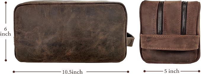 Leather Travel Toiletry Bag for Men, Full Grain Cosmetic Dopp Kit Organizer