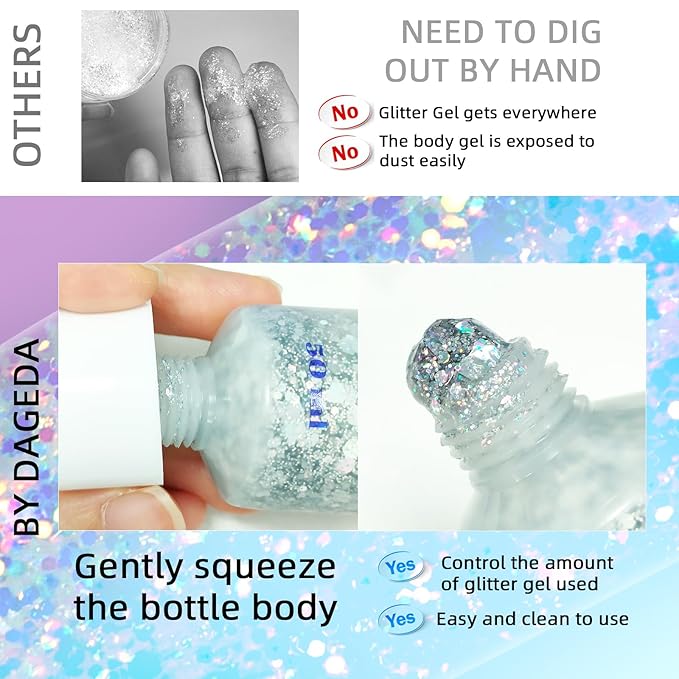DAGEDA Silver Body Glitter Gel,Sparkly Hair Face Glitter Makeup Accessories