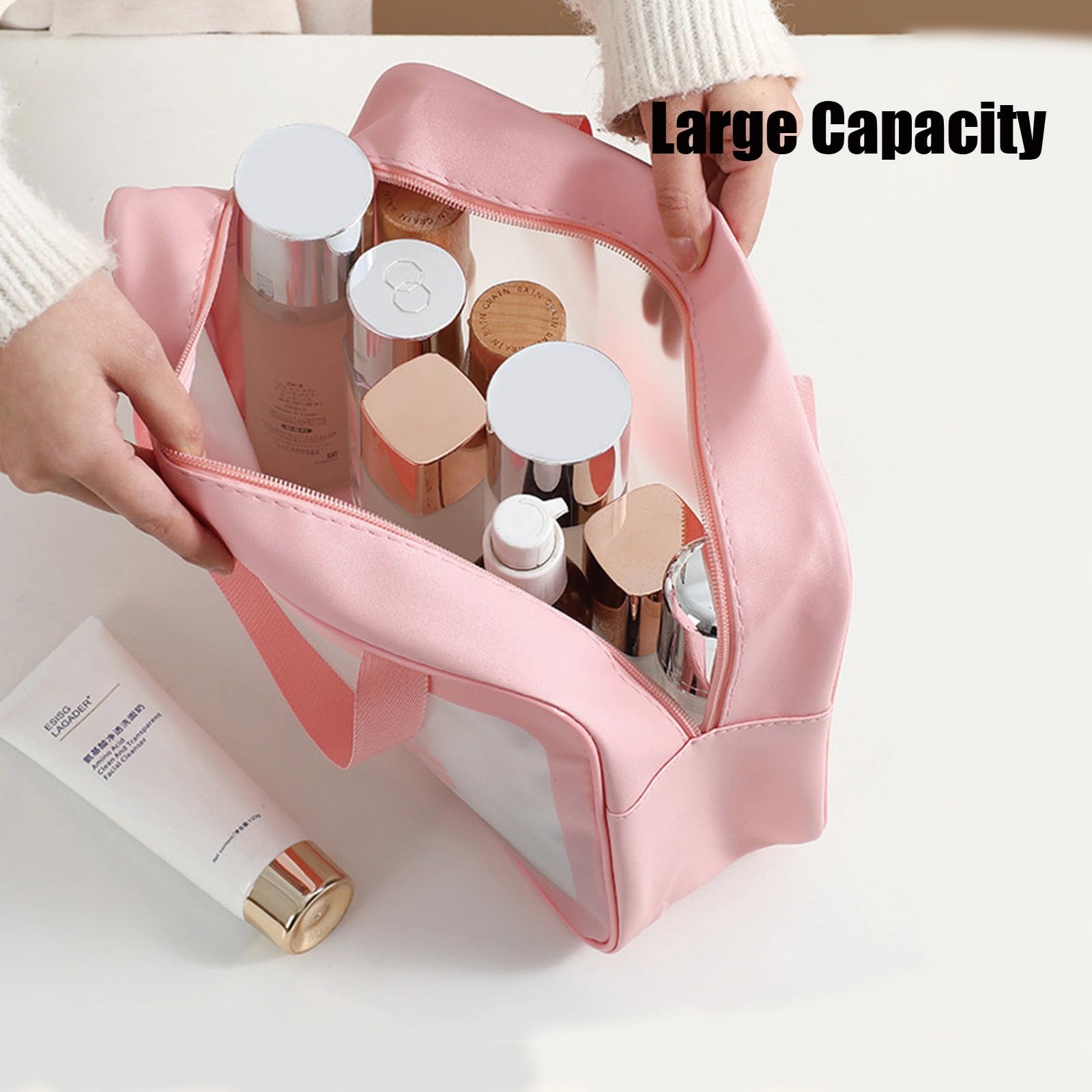 BIRDDIE Clear Travel Bags for Toiletries,3 Pack Toiletry Bag,Matte Translucent Toiletry Bag,Makeup Bag With Handy Handle,Travel Pouch,Makeup Cosmetic Organizer for Travel Essentials(White)