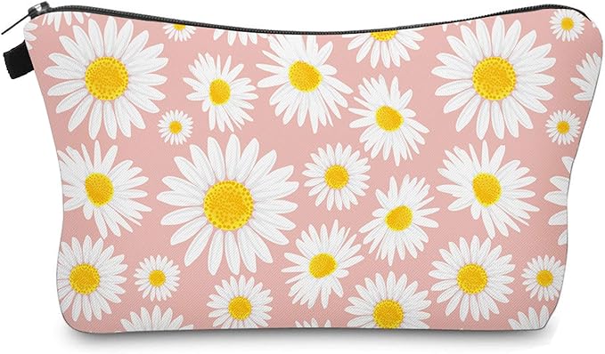 Aiphamy Cute Travel Makeup Bag Cosmetic Bag Small Pouch Gift for Women (Daisy Pink)