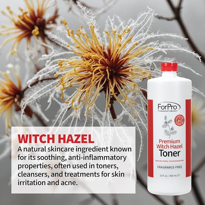 ForPro Witch Hazel Facial Toner, 32 Fl Oz – with Aloe Vera & Glycerin, Alcohol-Free Face Toner for Sensitive Skin, Pore Minimizing, Hydrating & Fragrance-Free, Vegan