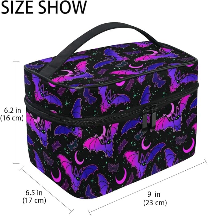 MNSRUU Goth Makeup Bag, Purple Bat Gothic Butterfly Makeup Organizer Bags Toiletry Bag Box Travel Cosmetic Bag Make Up Train Case for Women Teen Girl Ladies