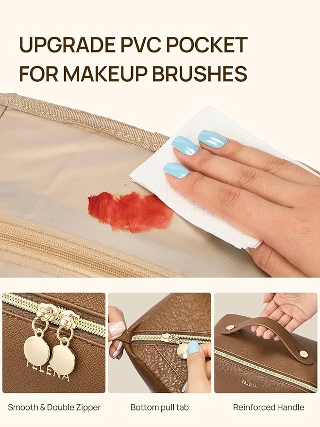 Telena Leather Make Up Bag Portable Travel Makeup Bag Waterproof
