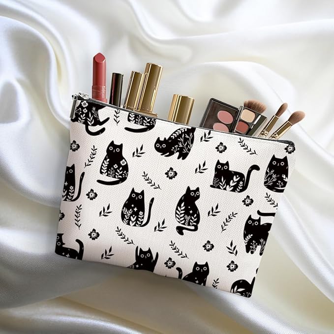 DHKG Funny Black Cat Makeup Bags for Women - Cat Gifts for Women Cats Lovers, Cats Mom Gifts Cosmetic Bag Travel Organizer Zipper Birthday Christmas Friendship Gift