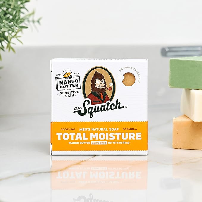 Dr. Squatch Total Moisture Natural Men’s Bar Soap – Non-Drying 2-in-1 Face + Body Soap Bar – Plant-Based Ingredients, Created for All Skin Types – Gifts for Men – Mango Butter, 5oz (3-Pack)