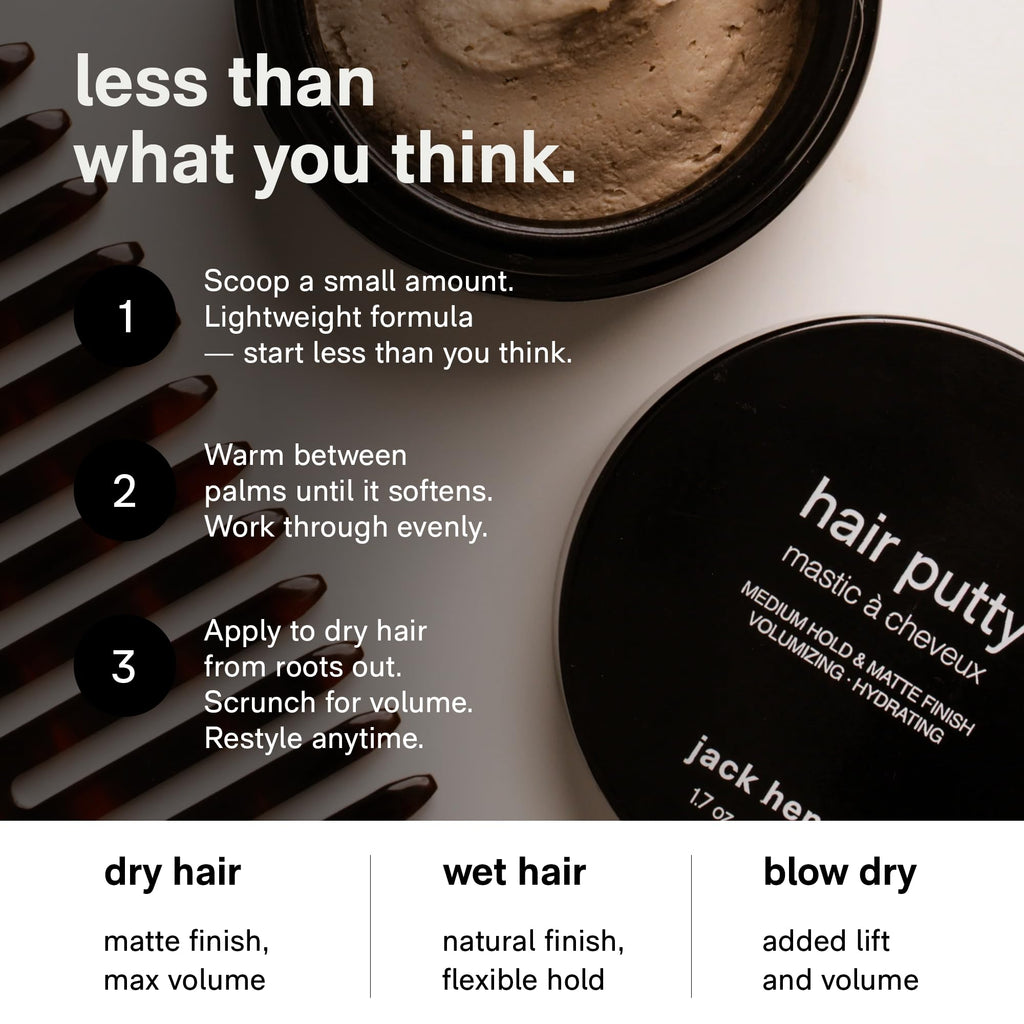 Jack Henry Hair Putty – Natural Matte Finish Styling Paste for Men – Medium Hold, Lightweight, Non-Greasy – With Mango Butter & Broccoli Seed Oil for Nourishment – 1.7 oz