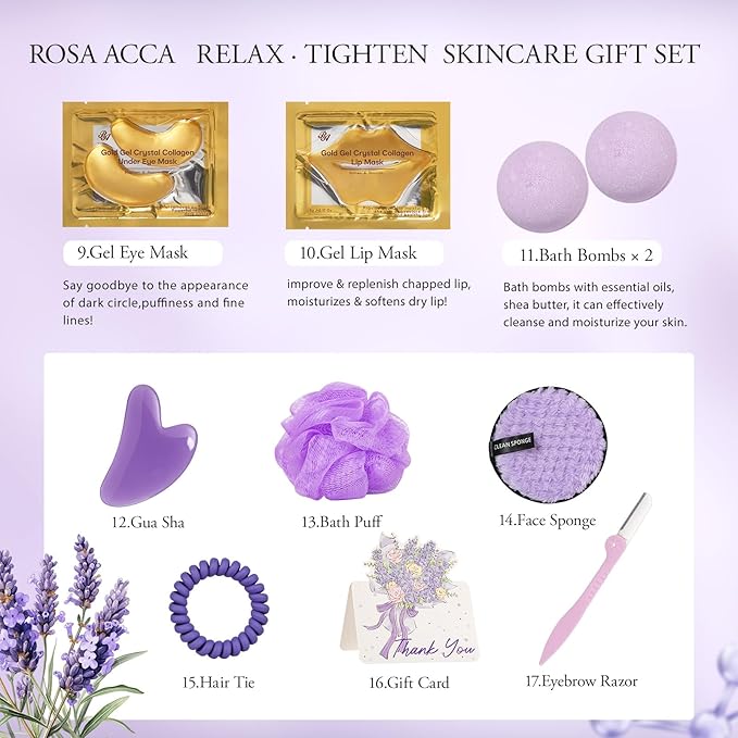 Gifts for Women, Birthday Gift for Women, 23 Pcs Lavender Facial Skin Care Set, Bath and Body Gifts Basket for Wife & Mom, Home Spa & Self-Care Kit, Present, Christmas, Bridal Shower, Anniversary