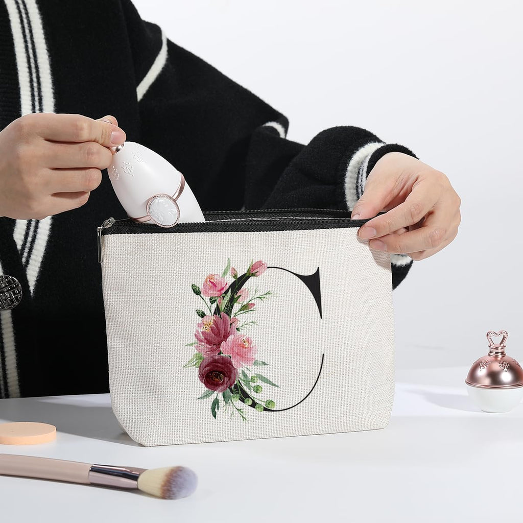 KDXPBZ Initial Personalized Cosmetic Bag - Bridesmaid & Birthday Gift for Women, Mom & Best Friend - Letter C