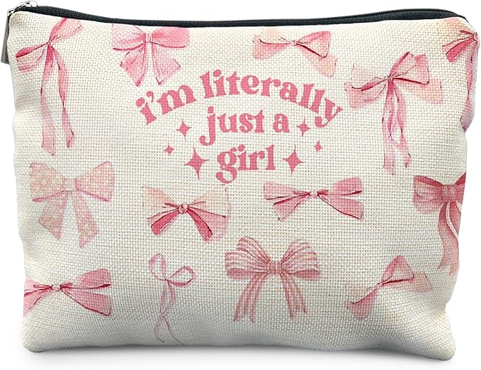 Likjad Coquette Pink Bow Makeup Bag, Preppy Bow Cosmetic Bags for Women, Girly Pink Makeup Pouch, Coquette Stuff, Trendy Preppy Bowknot Zipper Pouch