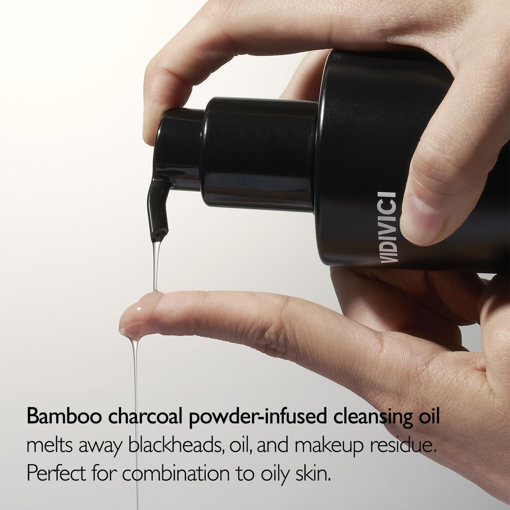 VIDIVICI Clear Pore Control Cleansing Oil 10.14 fl.oz | Makeup remover with blackhead care, Korean facial cleanser for oily skin, Sebum control with Bamboo Charcoal Powder, Korean skin care