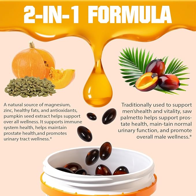 SXOSXO Pumpkin Seed Oil Capsules, 2-in-1 Formula with Saw Palmetto, Cold Pressed Virgin Oil for Hair Growth & Prostate Health, Rich in Essential Fatty Acids & Phytosterols, Non-GMO, 100 Softgels