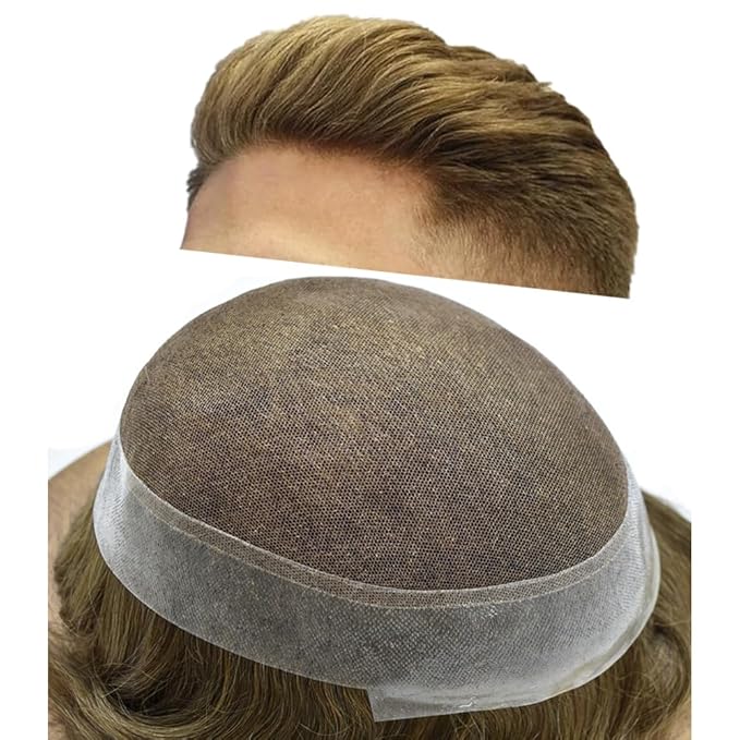 F M FACE MIRACLE NEW YORK Mens Toupee Human Hair Piece French Lace Toupee for Man Hair System Indian Human Hair Replacement Systems V-Looped PU Front Hairpieces 7"X9" 17#DARK ASH BLONDE