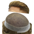 FACE MIRACLE Hair System for Men French Lace Mens Toupee Human Hair Replacement System Lace with PU Toupee for Men Male Hair Piece Wigs 8"X10" #720 7# VERY LIGHT BROWN WITH 20% SYNTHETIC GREY