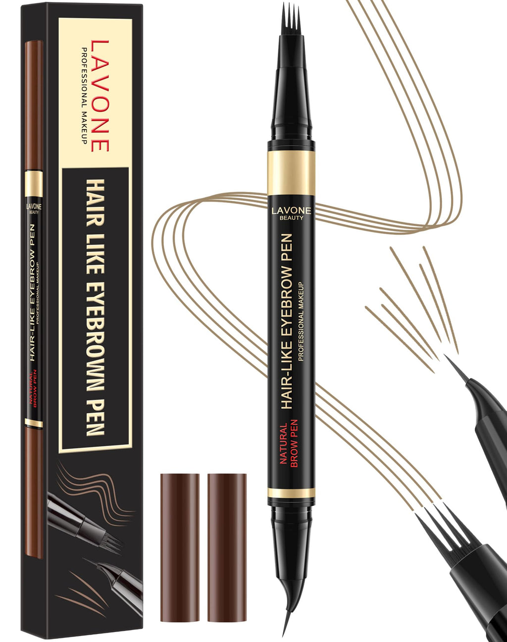 LAVONE 2-in-1 Eyebrow Pencils for Women with 4 Tip Microblading Eyebrow Pencil and Curved Precise Brow Pencil, Dark Blonde 02