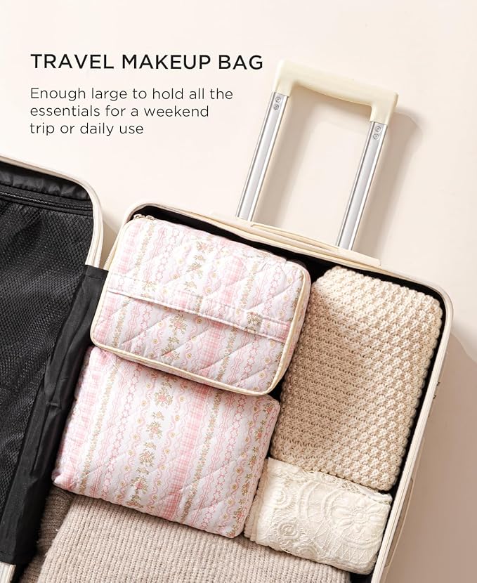 HBselect 2Pcs Travel Makeup Bag Large Quilted Cosmetic Bag Make up Bag